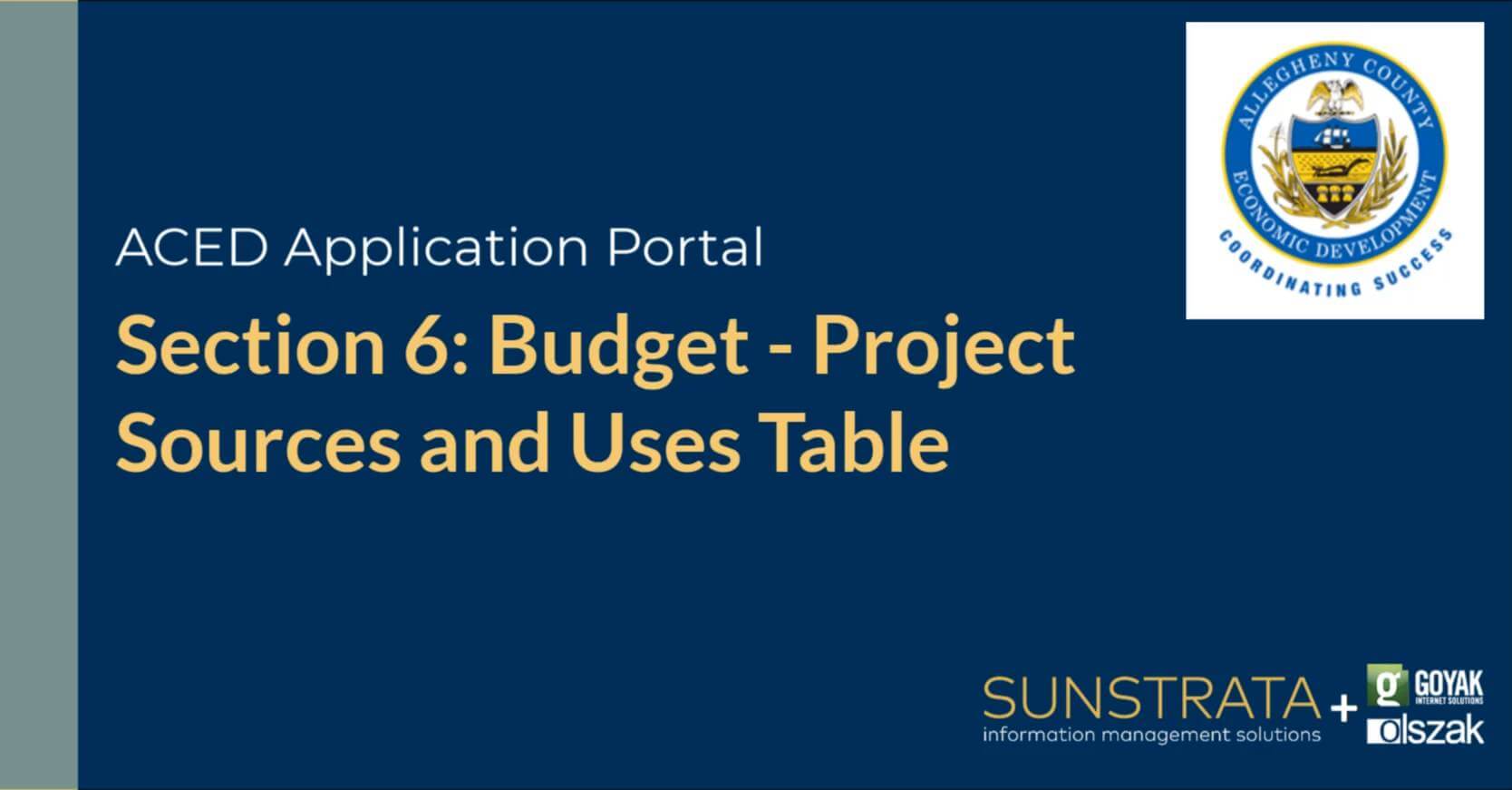 Section 6: Budget - Project Sources and Uses Table