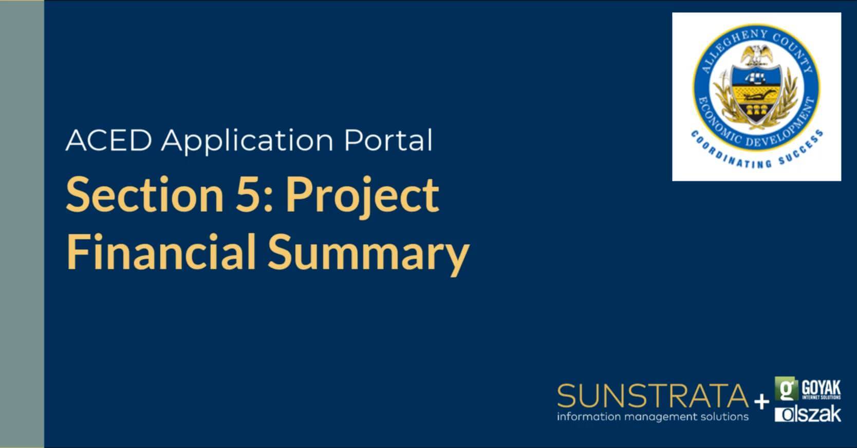 Section 5: Project Financial Summary