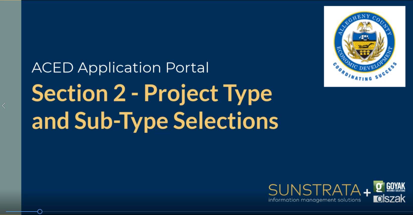 Section 2: Project Type and Sub-Type Selections